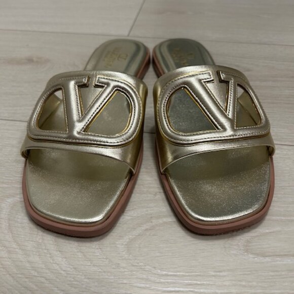 Valentino Garavani Gold Slide Sandals - Picture 3 of 10